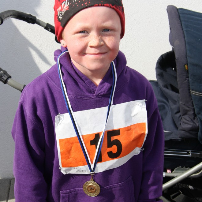 Nökkvi á Ósi í 1. bekk kom fyrstur í mark