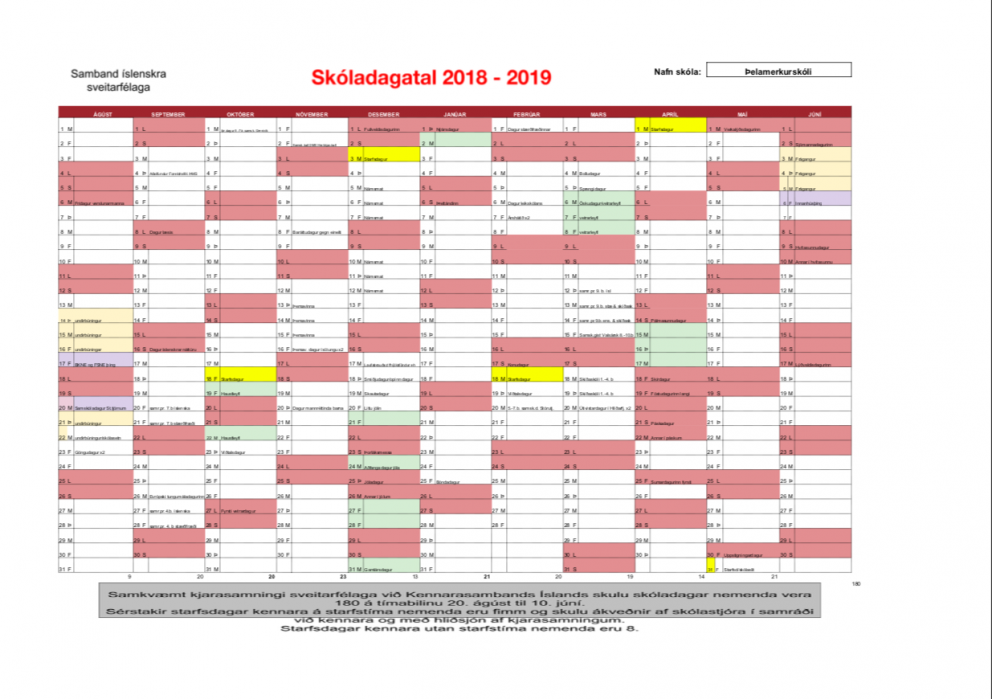 Skóladagatal 2018-2019
