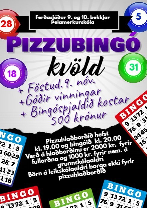 Pizzubingókvöld í ÞMS föstudagskvöldið 9. nóv.