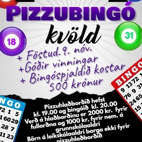 Pizzubingókvöld í ÞMS föstudagskvöldið 9. nóv.
